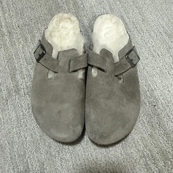 Birkenstock Shearling Boston Suede Leather Clogs - Picture 3 of 6